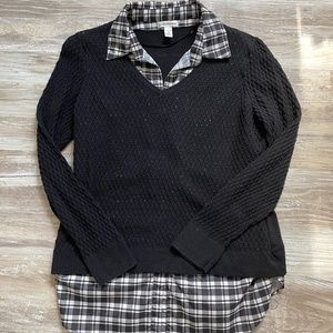 Croft & Barrow Women's Mock Layered Sweater  Black & White Plaid PM